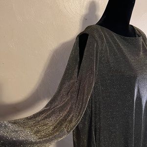 Julian Wilder 2pc cold shoulder  black gold shimmering pant set